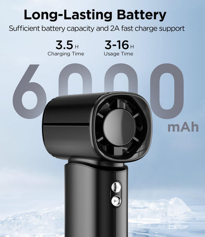 Skiennix Portable Handheld Fan - 100-Speed Adjustable Mini Turbo Fan with 6000mAh Battery | Strong Airflow & LED Display