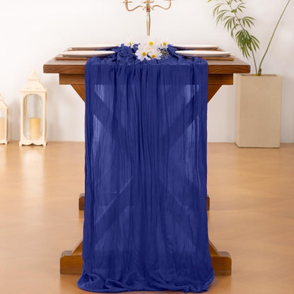 Socomi Royal Blue Cheesecloth Table Runner - 120 Inch Boho Rustic Decor for Weddings & Events