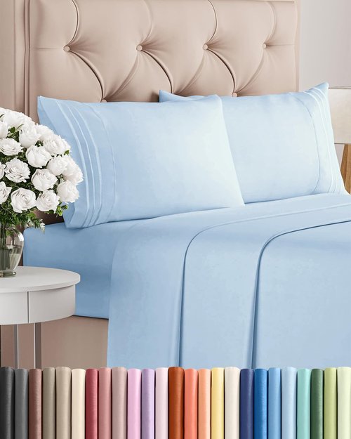 Cal King Size Sheet Set by Hotel Luxury | 4-Piece Comfy, Breathable & Cooling Bedding - Soft, Wrinkle-Free, Deep Pockets - Light Blue