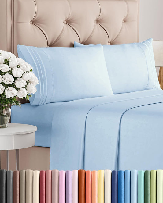 Queen Size 4-Piece Sheet Set by [Brand Name] - Comfy, Breathable & Cooling Bedding - Soft, Wrinkle-Free, Deep Pockets - Light Blue