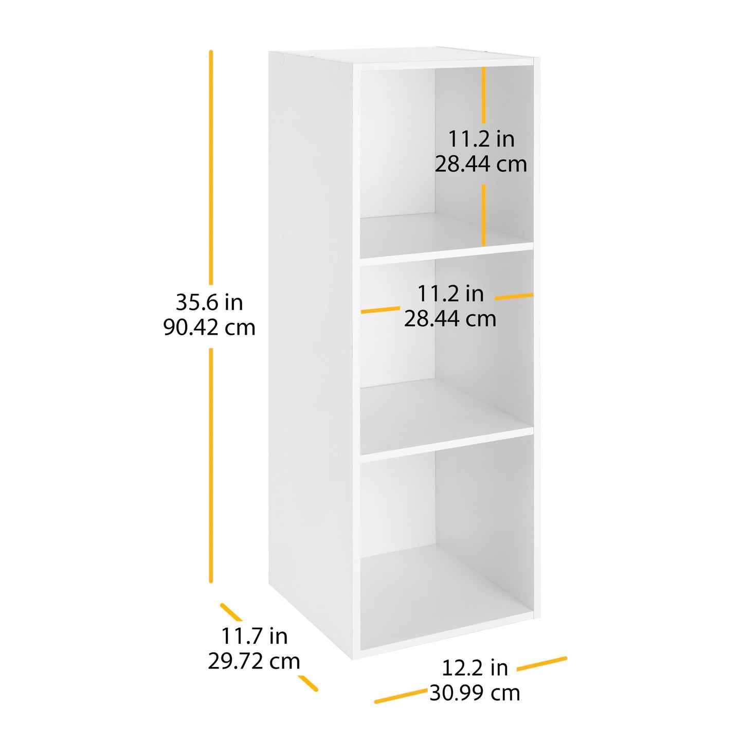 Whitmor 3 Cube Storage Organizer, 3 Tier Stackable MDF Wood Bookcase, Open Storage Display Bookshelf, Storage Cabinet for Living Room, Bedroom, Home, Office, 12.2" L x 11.7" W x 35.6" H, White