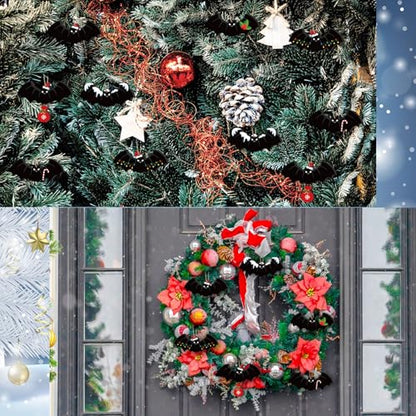 Bat Christmas Ornaments Set - Gothic Holiday Tree Decorations, 12 Pieces