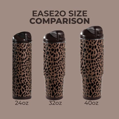 HydroJug 32oz Stainless Steel Water Bottle - Straw & Chug Lid, Vented Cap, Non-Slip Base | Brown Leopard