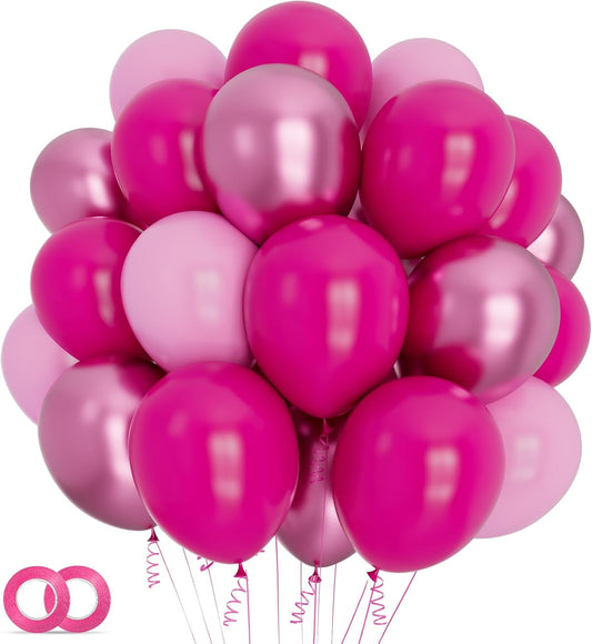Skiennix 12-Inch Pink Balloons - Hot Metallic & Light Pink for Birthday, Wedding & Baby Shower Decor