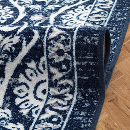 Antep Rugs Alfombras Non-Skid (Non-Slip) 5x7 Rubber Backing Floral Geometric Low Profile Pile Indoor Area Rugs (Navy Blue, 5' x 7')