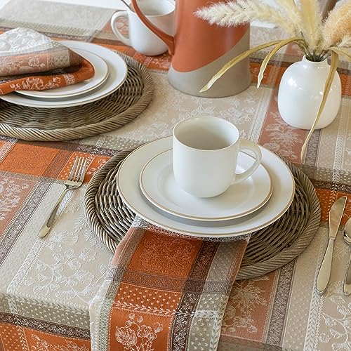 Benson Mills Heirloom Harvest Tablecloth - Terracotta 60x84 Inch Rectangular, Autumn Foliage Design