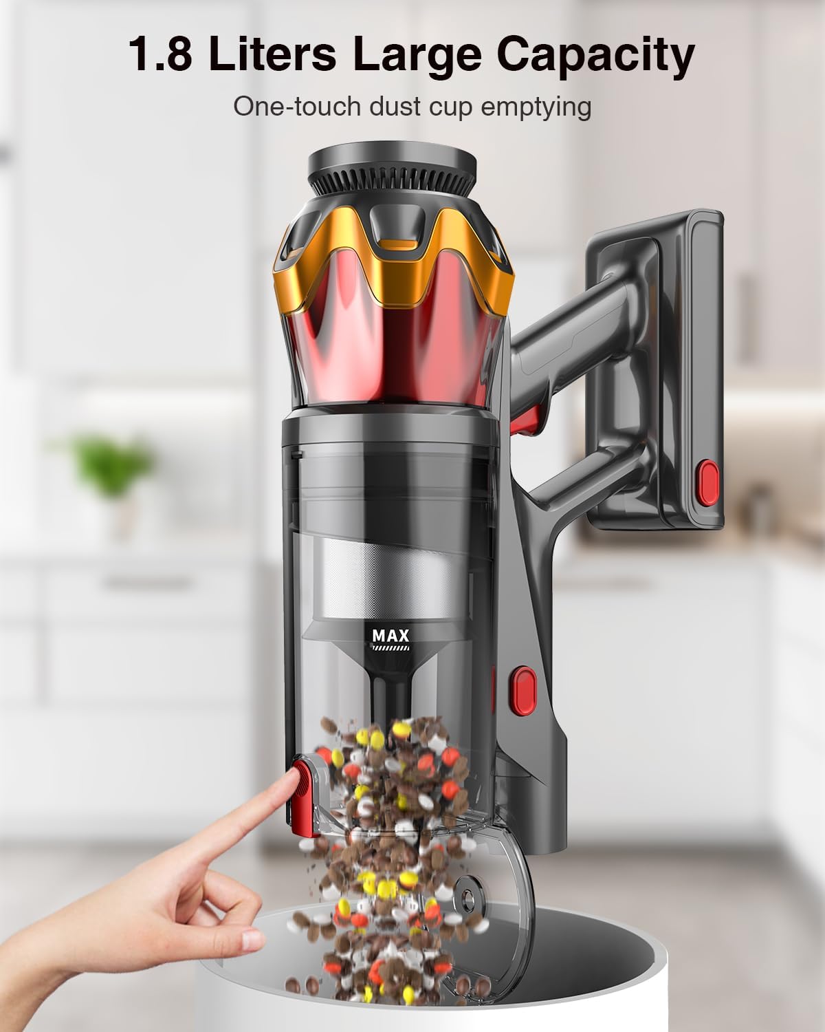 Skiennix Cordless Vacuum Cleaner - 650W Power, 70 Mins Runtime, Anti-Tangle Brush, OLED Touch Screen | Ideal for Hardwood Floors & Carpets (Red)