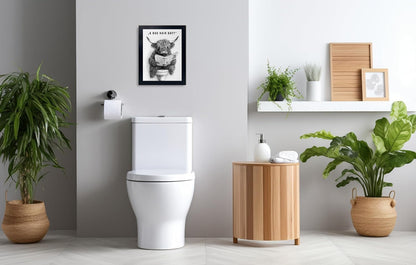 Orvannaatr Highland Cow Wall Art - Humorous Sketch of Cow on Toilet | Fun Bathroom Décor