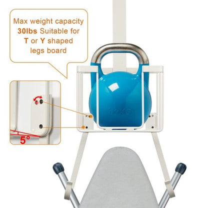 ORLESS Over The Door/Wall Mount Ironing Board Hanger, Laundry Room Iron and Ironing Caddy Board Storage Holder White