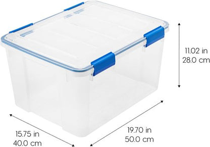 IRIS USA WeatherPro 44 Qt Storage Bins - BPA-Free Plastic with Tight Seal & Lids | Stackable Clear/Blue 2-Pack