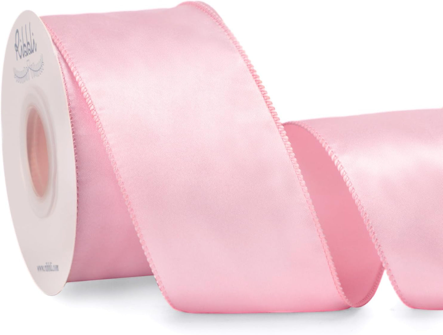 Ribbli Light Pink Satin Wired Ribbon - 2.5 Inch Wide for Gift Wrapping & Home Decor | 20 Yards Continuous Roll