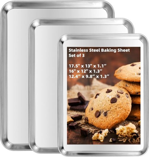 Heavy-Duty Stainless Steel Baking Sheet Set by [Brand Name] - 3 Versatile Cookie Trays (12/16/17.5 Inch)