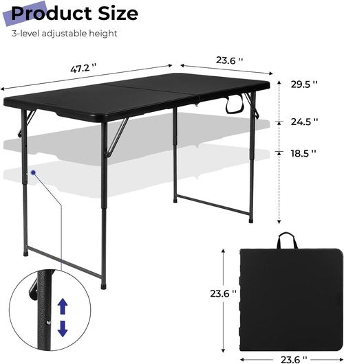 Heavy Duty 4 Foot Folding Table by [Brand Name] - Adjustable Height 22-30 Inch | Portable Indoor/Outdoor Use