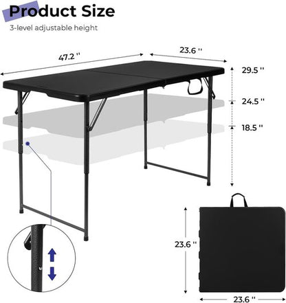 Heavy Duty 4 Foot Folding Table by [Brand Name] - Adjustable Height 22-30 Inch | Portable Indoor/Outdoor Use