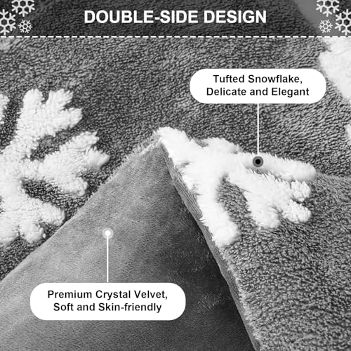 King Size Christmas Duvet Cover Set with Christmas Tree Jacquard Fluffy Bedding - Grey, 3 Pieces