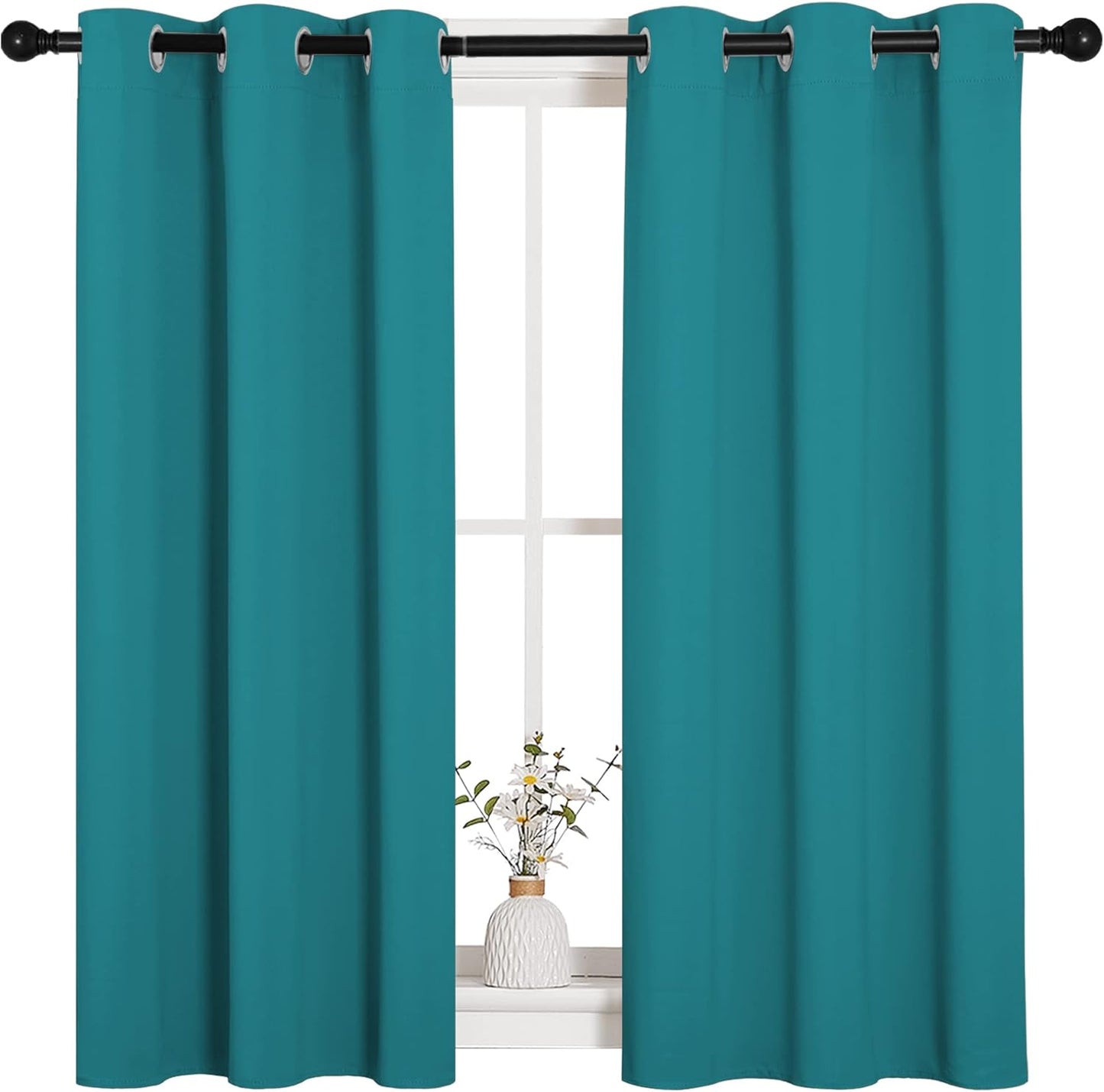 NICETOWN Blackout Curtains - Room Darkening Thermal Insulated Grommet Panels | 45-Inch Length, Peacock Teal, 2 Pieces