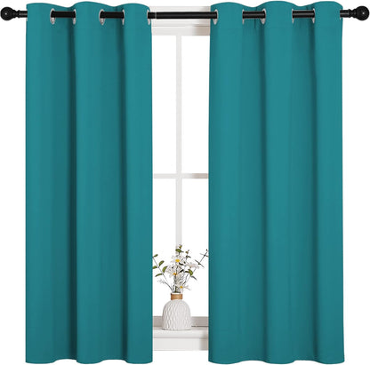 NICETOWN Blackout Curtains - Room Darkening Thermal Insulated Grommet Panels | 45-Inch Length, Peacock Teal, 2 Pieces