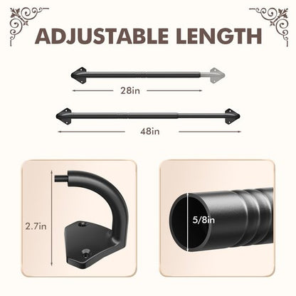 Kuianroll Curtain Rods, No Rust Adjustable Blackout Drapery Rods, 5/8 Inch Diameter Wrap Around Curtain Pole for Windows, Ideal for Bedroom, Outdoor (28-48 Inch, Black)