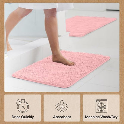 GORILLA GRIP Bath Rug Mat - Soft Absorbent Chenille | Quick Dry Microfiber, 60x24, Light Pink