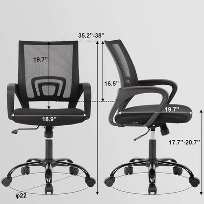 BestOffice | Ergonomic Office Chair | Mid-Back Swivel Desk Chair | Breathable Backrest & Lumbar Support | Adjustable Height | Sponge Seat | Rolling Wheels | Black | for Adults & Women