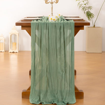 Socomi Cheesecloth Table Runner - Sage Green Boho Rustic Decor | 120 Inch for Weddings & Events