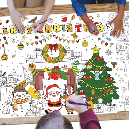 Christmas Coloring Tablecloth for Kids - Giant Holiday Poster & Activity Mat 31.5x72 Inches