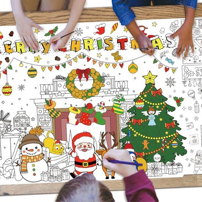 Christmas Coloring Tablecloth for Kids - Giant Holiday Poster & Activity Mat 31.5x72 Inches