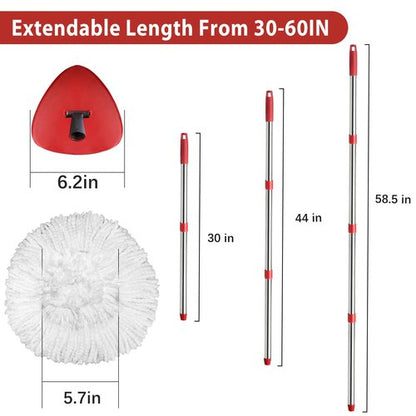 Hibaby 2 Spin Mop Head Replacement, 1 Base, 1 Mop Handle (30-58in) Combo Mops Set Compatible with OCedar EasyWring RinseClean Microfiber Mops (White (1-Tank System))