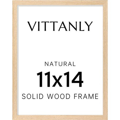 Vittanly 11x14 Picture Frame, Solid Wood Frame with Plexiglass, Includes 8x10 Mat, Wall Hanging for Home Decor, Natural, 1 Pack