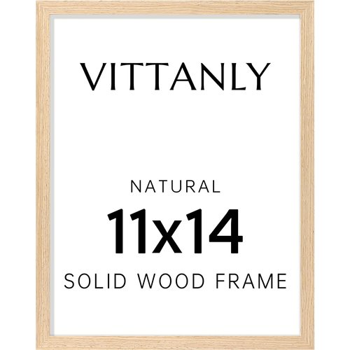 Vittanly 11x14 Picture Frame, Solid Wood Frame with Plexiglass, Includes 8x10 Mat, Wall Hanging for Home Decor, Natural, 1 Pack