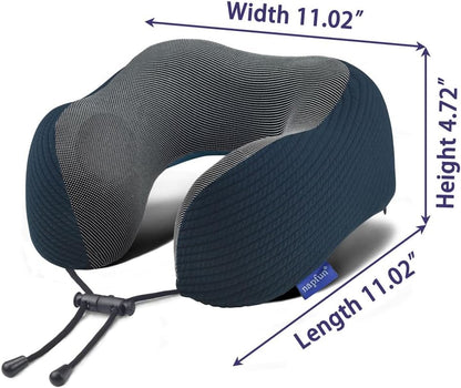 Napfun Neck Pillow - Memory Foam Travel Pillow with Pouch, Sleep Mask & Earplugs | Black Striped Kit