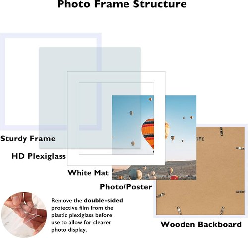 JCJMY 18x18 Picture Frame - White Wall Display with 14x14 Mat & Shatter Resistant Plexiglass
