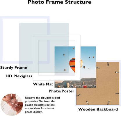 JCJMY 18x18 Picture Frame - White Wall Display with 14x14 Mat & Shatter Resistant Plexiglass