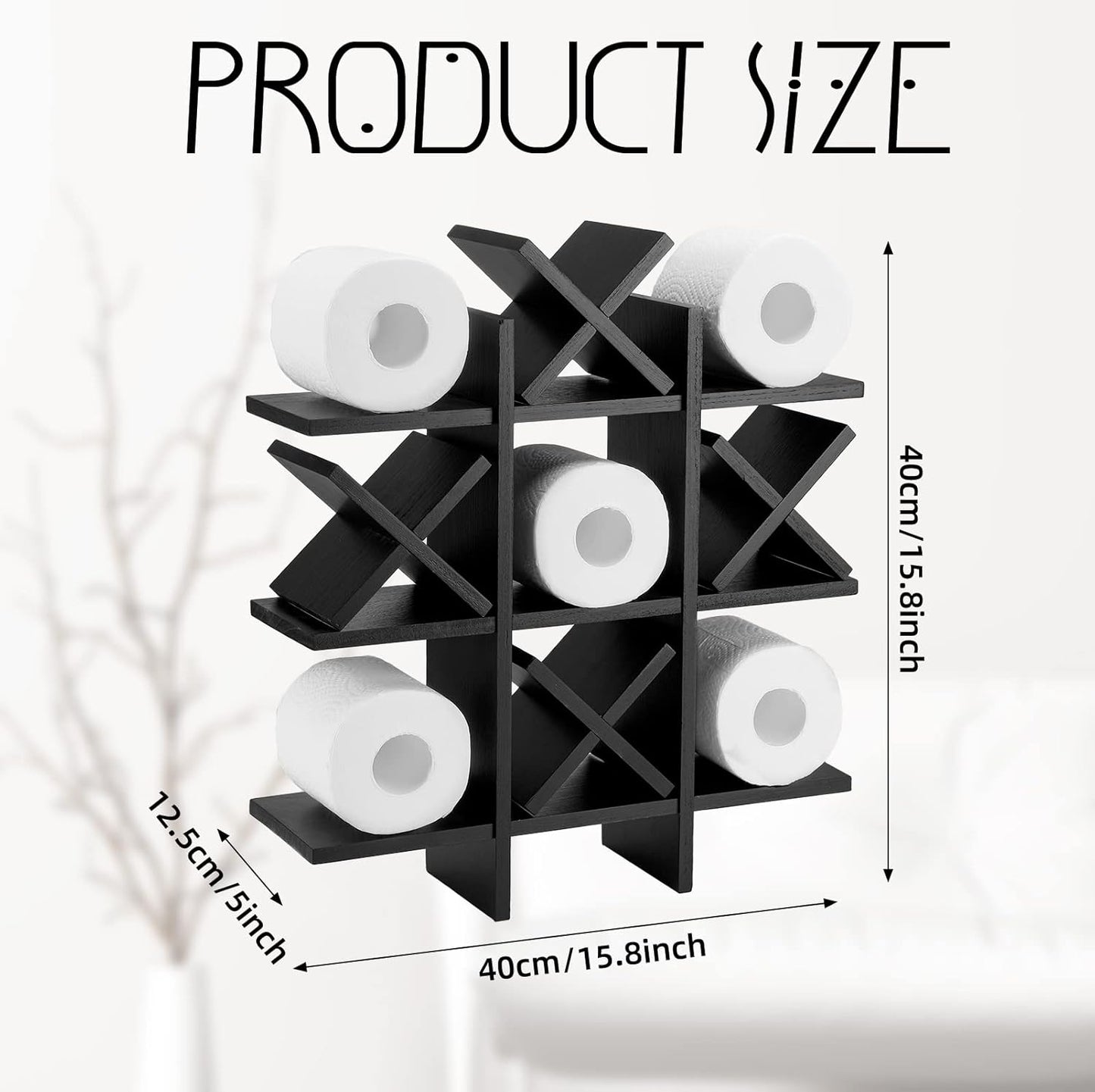 Weysat Rustic Wooden Tic Tac Toe Toilet Paper Holder - Freestanding Bathroom Decor & Storage