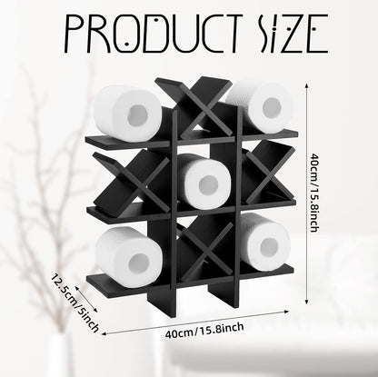 Weysat Rustic Wooden Tic Tac Toe Toilet Paper Holder - Freestanding Bathroom Decor & Storage