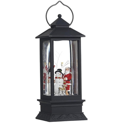 Lighted Snow Globe Lantern - 11 Inch Santa & Snowman Water Globe