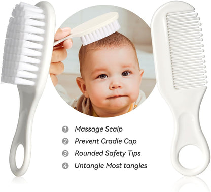 Skiennix Baby Grooming Kit - Infant Safety Care Set with Hair Brush, Nail Clipper & Nasal Aspirator | Grey & White