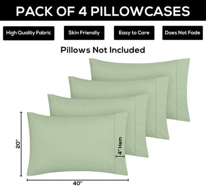 Utopia Bedding King Pillow Cases - 4 Pack - Envelope Closure - Soft Brushed Microfiber Fabric - Shrinkage and Fade Resistant Pillow Covers King Size 20 X 40 Inches (King, Sage)