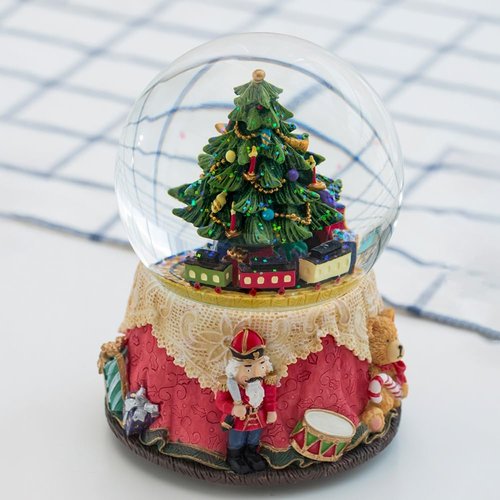 LOVE FOR YOU Nutcracker Christmas Tree Music Box - Colorful Light Xmas Train Snow Globe for Kids & Women