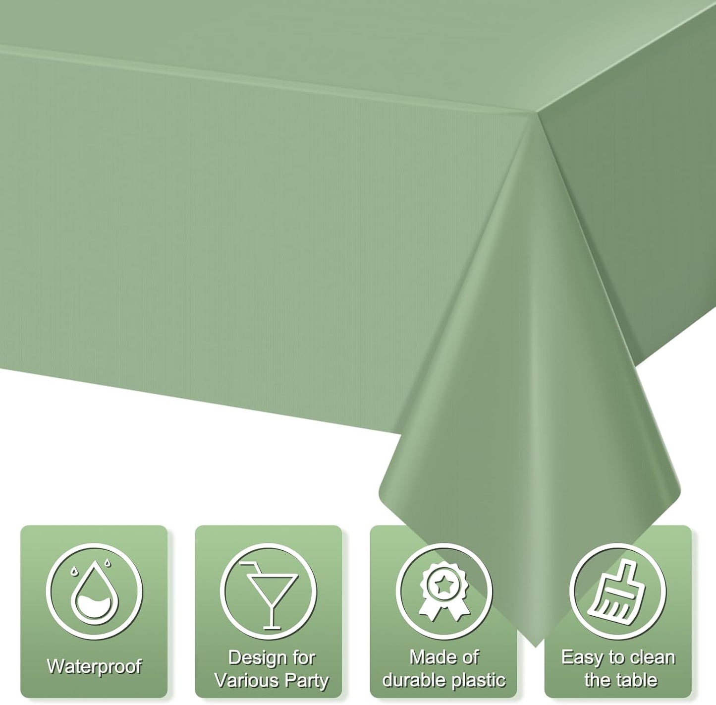 Skiennix Sage Green Tablecloths - Waterproof Disposable Covers for Rectangle Tables | 54 x 108 Inch, 3-Pack