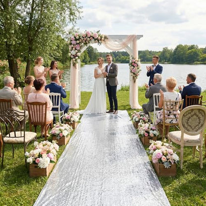 Silver Aisle Runner Wedding Christmas Sequin Carpet 4ft x 15ft - Silver