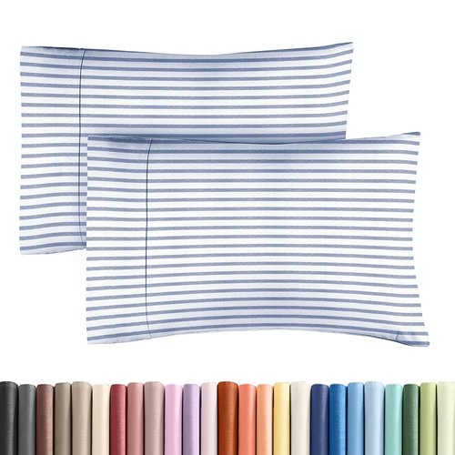 King Standard Pillow Cases Set of 2 - Ultra-Soft Hotel Quality Pillowcase Covers - Comfy, Cozy & Fade Free - Wrinkle Resistant - Machine Washable Pillow Protectors - 2 Piece Set - Blue Stripes 2