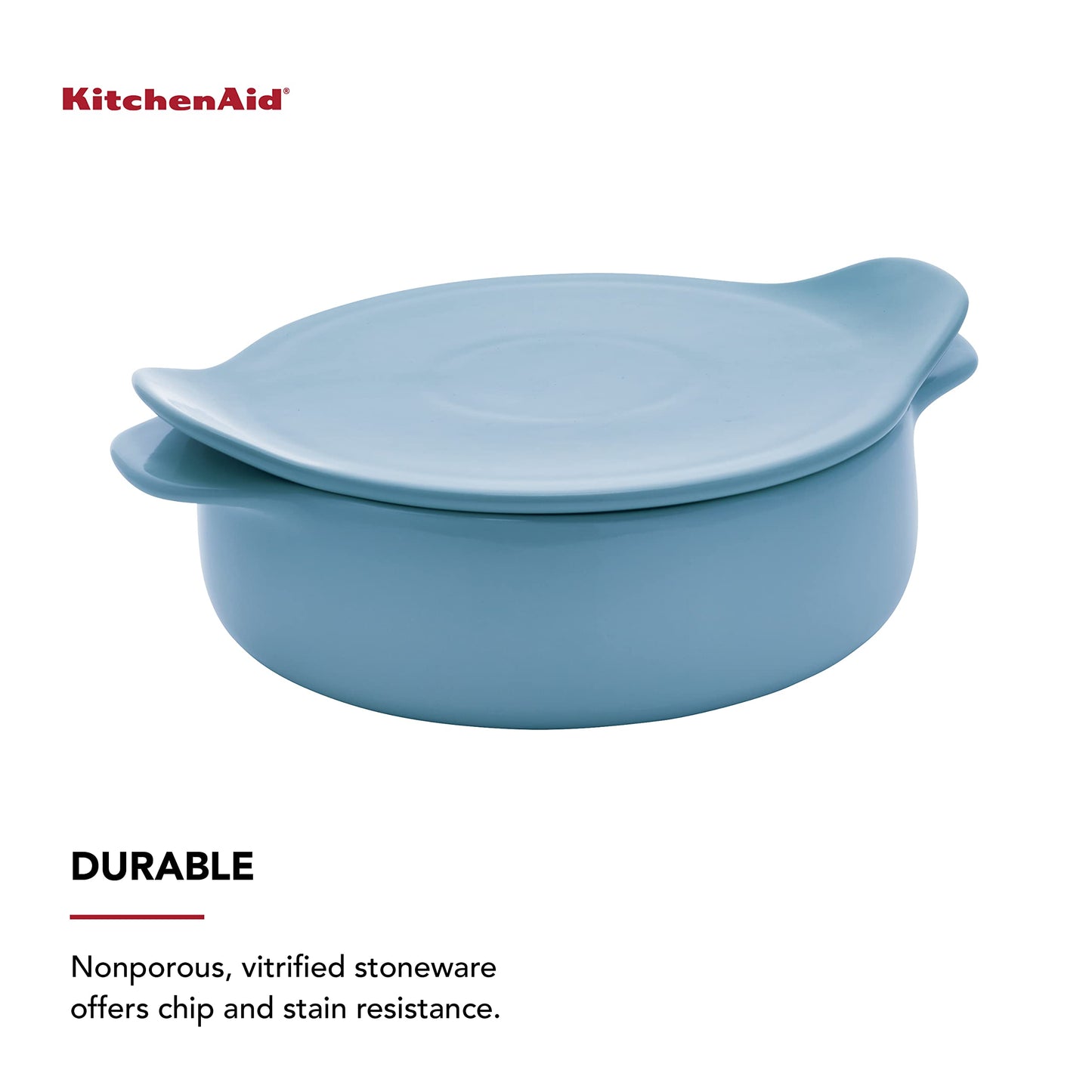 KitchenAid Round Baker Vitrified Stoneware, 8.66in 11.14in 3.78in, Blue Velvet