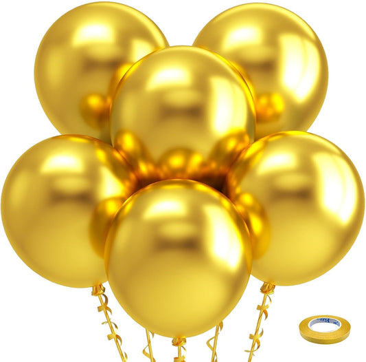 Bezente Metallic Gold Balloons - 18 Inch Thick Chrome Latex | 30 Pack for Weddings & Celebrations