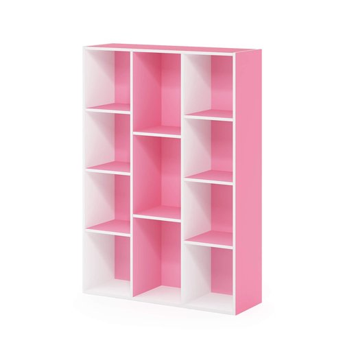Furinno LUDER Book Shelf, 11-Cube Bookshelf, Reversible Bookcase, 9.4 x 29.1 x 41.7, Easy Assembly, for Living Room, Bedroom, Home Office, White/Pink