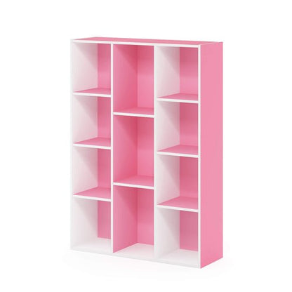 Furinno LUDER Book Shelf, 11-Cube Bookshelf, Reversible Bookcase, 9.4 x 29.1 x 41.7, Easy Assembly, for Living Room, Bedroom, Home Office, White/Pink