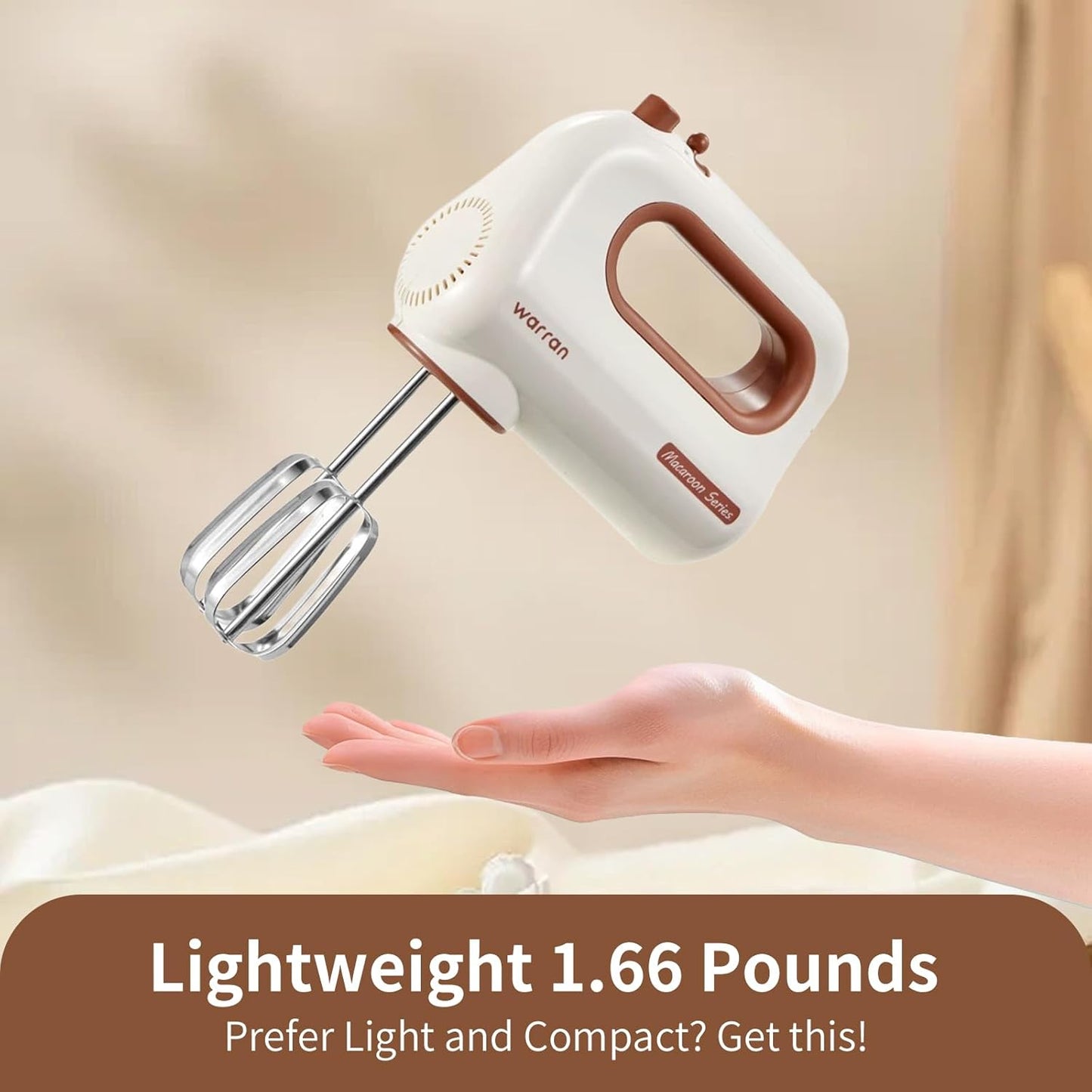 Skiennix 300W Electric Hand Mixer - Powerful Quiet DC Motor for Baking & Cake Making | Compact White Design