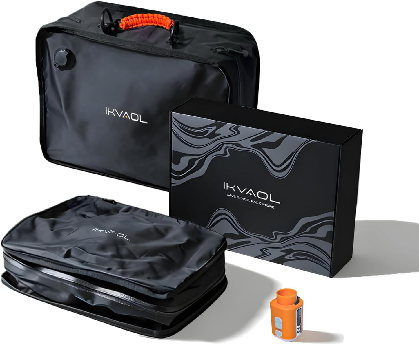 Skiennix Vacuum Bags for Travel - Reusable Compression Packing Cubes | Space-Saving Waterproof Design (Black, 2-Pack)