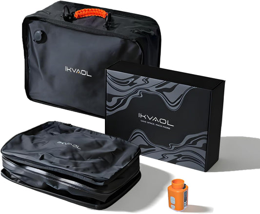 Skiennix Vacuum Bags for Travel - Reusable Compression Packing Cubes | Space-Saving Waterproof Design (Black, 2-Pack)