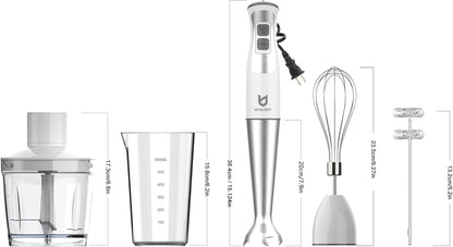 UTALENT Immersion Blender - 5-in-1 8-Speed with Food Grinder, Milk Frother & Egg Whisk - White